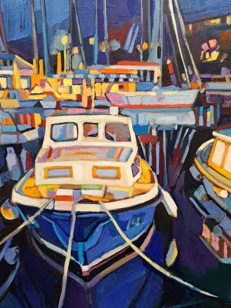 Original Impressionism Sailboat Painting by Maja ĐOkić Mihajlović