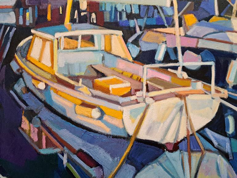 Original Impressionism Sailboat Painting by Maja ĐOkić Mihajlović