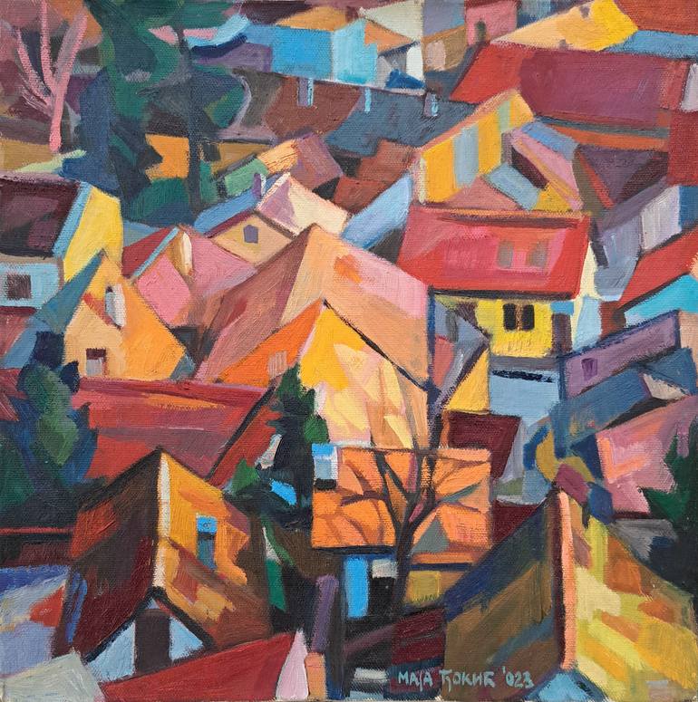 Original Geometric Architecture Painting by Maja Djokic