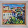 Painting is framed with solid wood nature frame . Dimension is 54,5cm x 50cm and 3,5 cm in the depth. Wired and ready to hang.