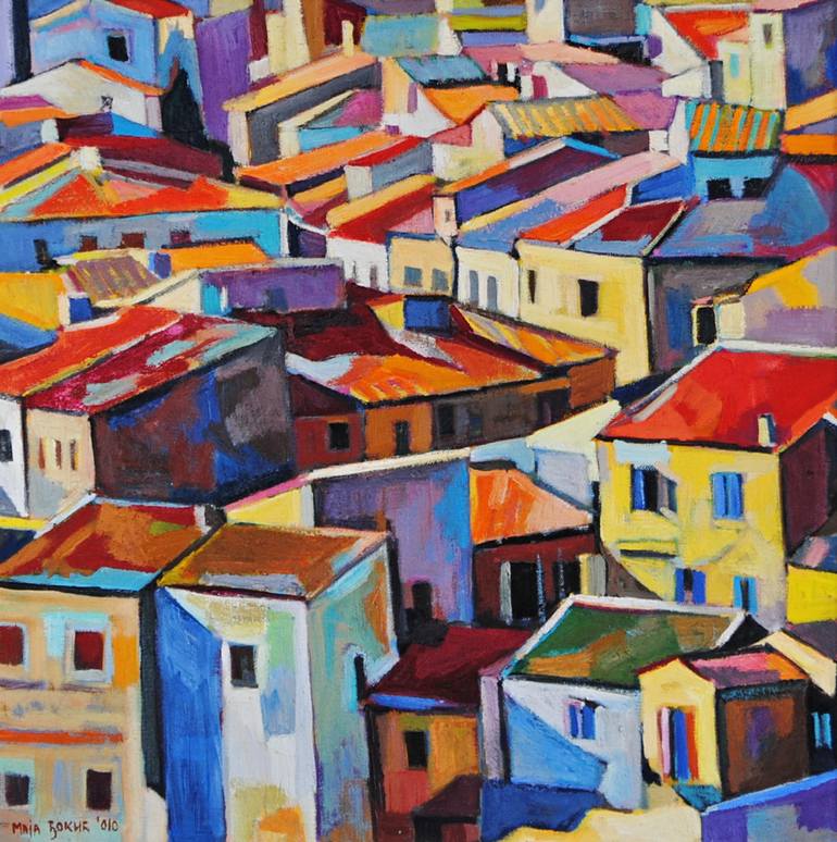 Roofs IV Painting by Maja Đokić Mihajlović | Saatchi Art