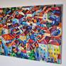 Original oil on canvas ( 2017 ) . Urban landscape with red roofs . Coastal city in Croatia .