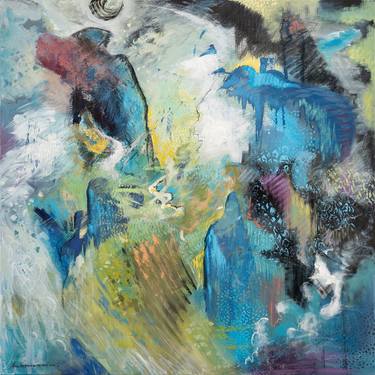 „Blaue Stunde", abstraktes Gemälde Acryl/Kohle auf Leinwand thumb