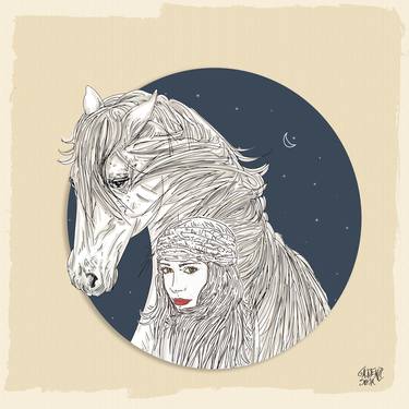 Original Fine Art Horse Mixed Media by Silvia Gaudenzi