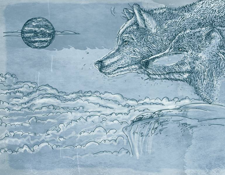 drawings of wolves howling at the moon in pencil