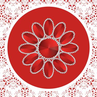 Center Flower Red Mandala Tile - Limited Edition 1 of 5 thumb