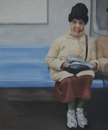 Lady Reading Paper - R Train thumb