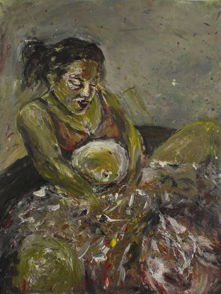 Giving Birth Painting by Chenlu Zhu | Saatchi Art