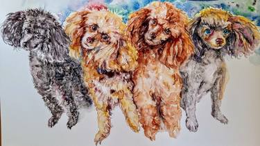 Four toy poodles dog art thumb