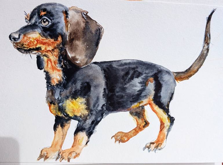 Original Figurative Dogs Painting by Daniela Vasileva