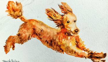 Original Figurative Dogs Painting by Daniela Vasileva