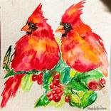 Red Christmas Cardinals bird art by Daniela Vasileva