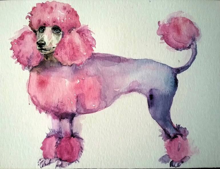unique dog lover gift,pet portrait Pink poodle painting dog art wall decor