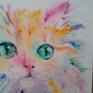 Colorful Persian cat with very Pink nose. Original watercolor painting on paper