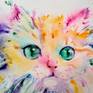 Colorful Persian cat with very Pink nose. Original watercolor painting on paper