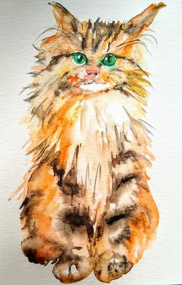 Cat illustration orange tabby Maine Coon kitten thumb