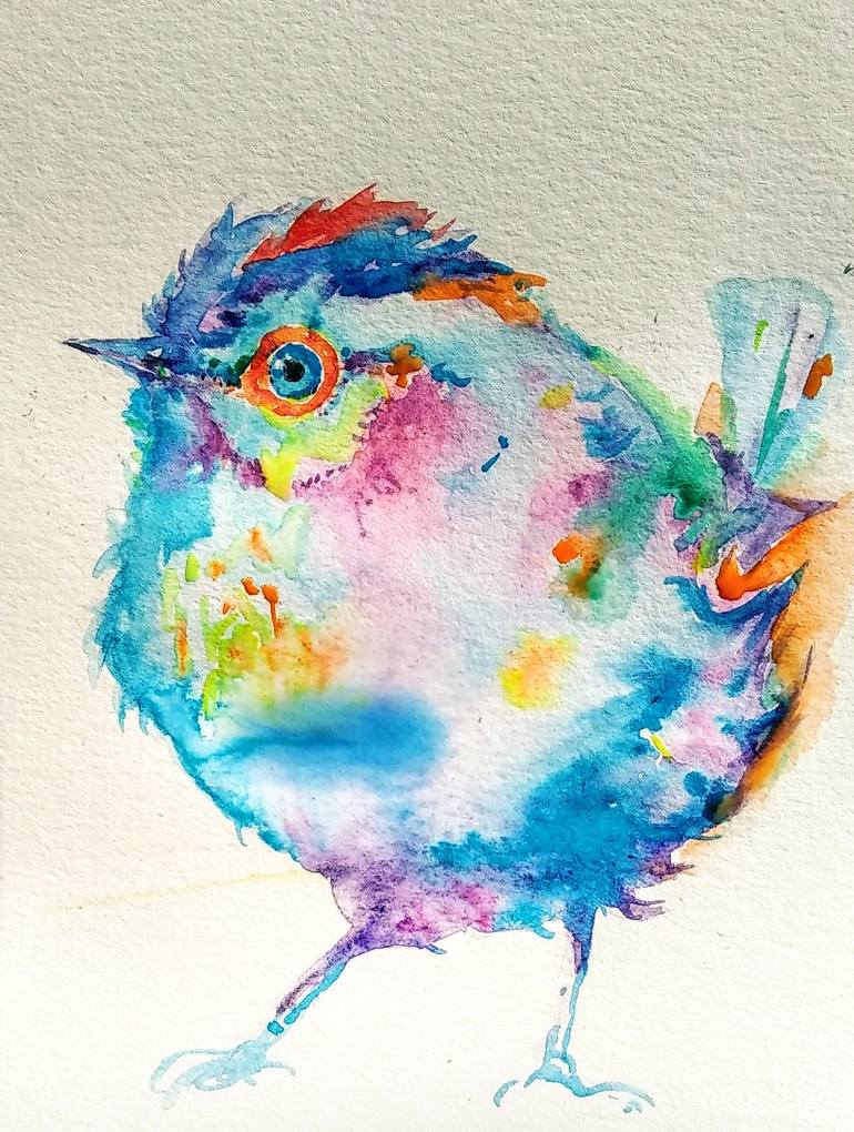 Colorful blue bird Painting by Daniela Vasileva | Saatchi Art