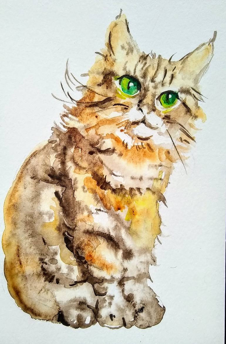 Maine Coon tabby cat Painting by Daniela Vasileva | Saatchi Art