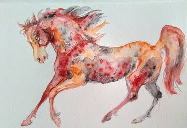 Dappled stallion running, equine thumb