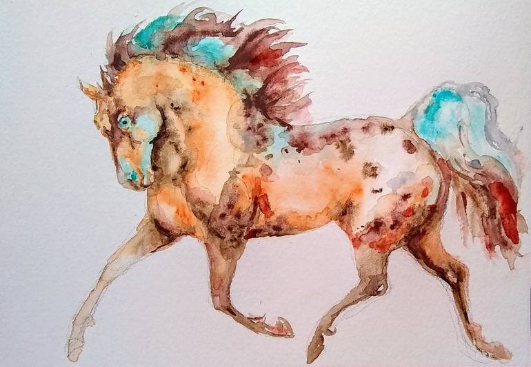 Appaloosa horse running Painting by Daniela Vasileva