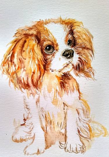 original painting,home Details about   King Charles cavalier Dog art,spaniel puppy office 