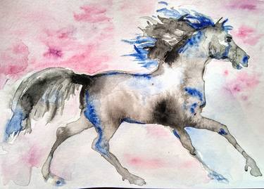 Blue black and grey horse running thumb