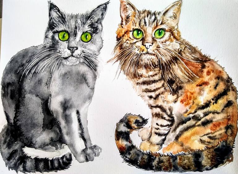 Original Cats Painting by Daniela Vasileva