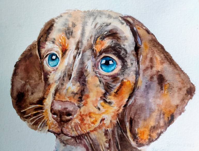 Original Figurative Dogs Painting by Daniela Vasileva