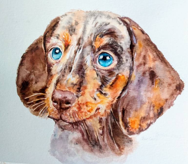 Original Figurative Dogs Painting by Daniela Vasileva