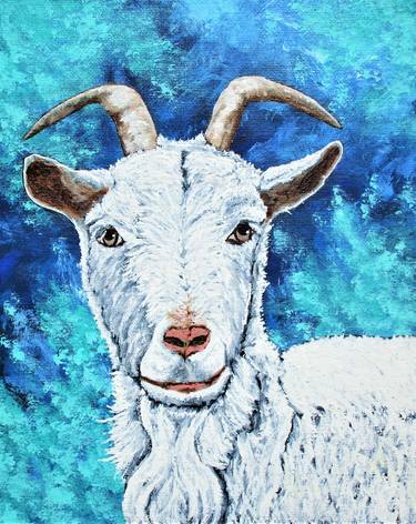 Blue Dream Goat (ORIGINAL PAINTING) 8" x 10" by Mike Kraus thumb