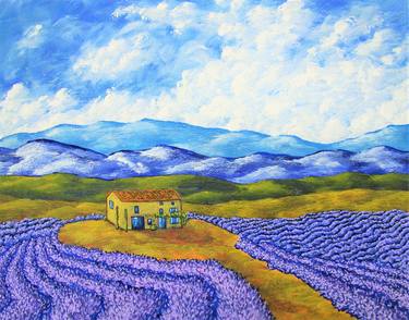 Lavender Farm (ORIGINAL ACRYLIC PAINTING) 8" x 10" by Mike Kraus thumb