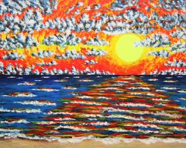 Sunset on Lake Michigan (ORIGINAL ACRYLIC PAINTING) by Mike Kraus thumb