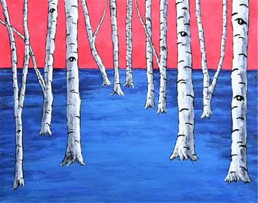 *Vision Quest XLIV (original acrylic painting) 8 x 10" by Mike Kraus-art birch aspen trees forest woods nature blue pink abstract surreal eid thumb