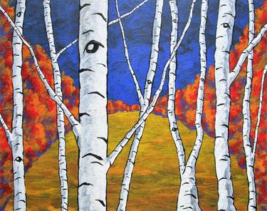 Vision Quest XLV (original acrylic painting) 8" x 10" by Mike Kraus - art birch trees hike gift christmas xmas hanukkah chanukah eid kwanzaa thumb