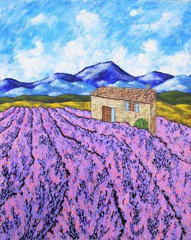 *Lavender Farm (ORIGINAL ACRYLIC PAINTING) 16" x 20" by Mike Kraus - art provence france french european union flowers houses homes farm sky thumb