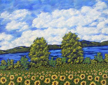 *Canandaigua Sunflowers (ORIGINAL ACRYLIC PAINTING) 8" x 10" by Mike Kraus - art finger lakes upstate ny new york seascape landscape beach flx thumb