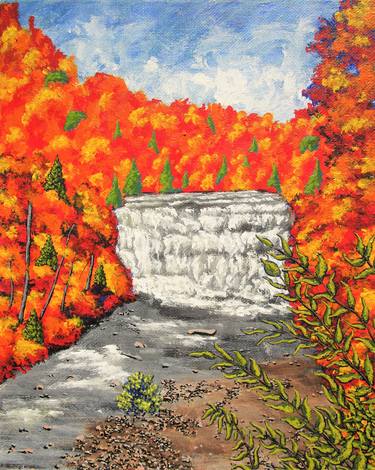 *Pixley Falls (ORIGINAL ACRYLIC PAINTING) 8" x 10" by Mike Kraus - art autumn fall adirondacks christmas xmas hanukkah chanukah kwanzaa eid thumb