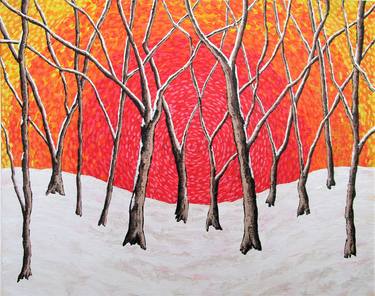 Winter Glow (ORIGINAL ACRYLIC PAINTING) 8" x 10" by Mike Kraus - christmas xmas hanukkah chanukah kwanzaa eid gifts presents holidays trees thumb