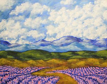 Lavender Field (ORIGINAL ACRYLIC PAINTING) 8" x 10" by Mike Kraus - art flowers france provence french nature purple blue europe love easter thumb