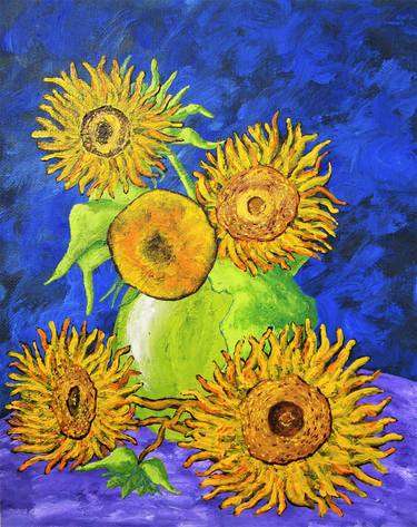 Sunflowers (ORIGINAL ACRYLIC PAINTING) 8" x 10" by Mike Kraus thumb
