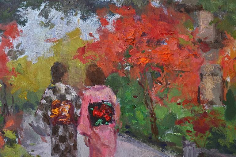 Original Figurative Garden Painting by Oksana Johnson