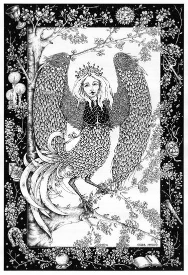 Птица сирин рисунок карандашом