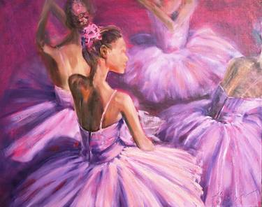 Ballerina Original Oil Painting - "Pink Dancers" thumb
