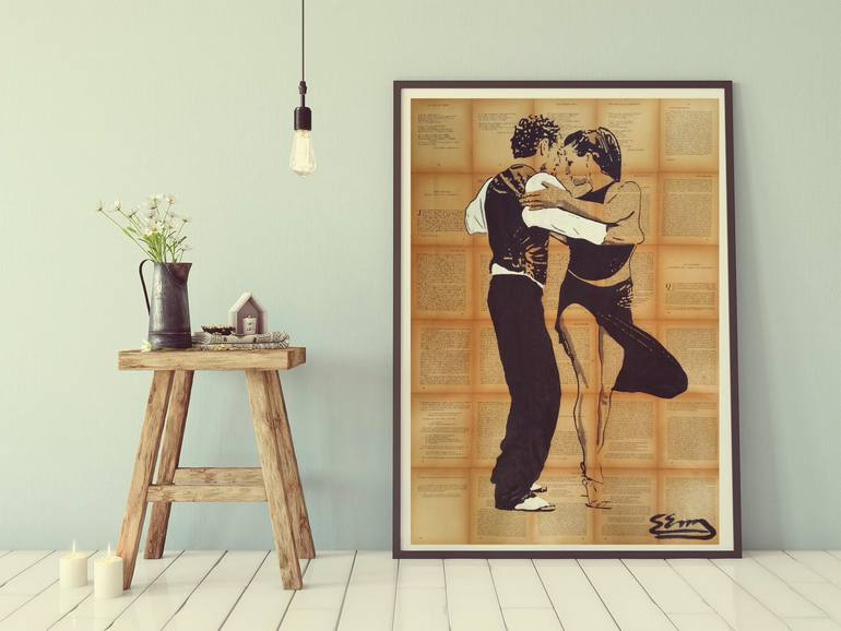 Original Art Deco Love Drawing by Jan Noah