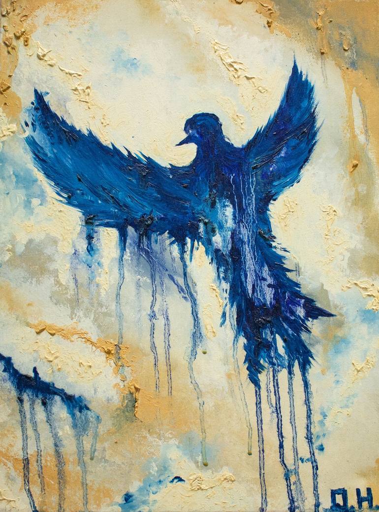 abstract blue bird painting
