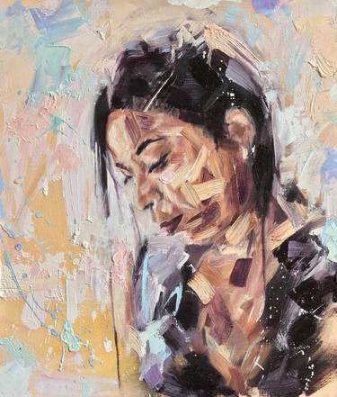 Coffee with Samy portrait oil on canvas expressionist post Impressionism female figurative thumb