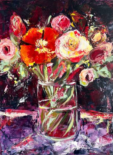 Original Abstract Expressionism Floral Painting by Anna Afshar