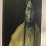 An American legend, Sitting Bull was a Native American tribal chief who led a resistance to the US government's policies and by doing so, defended his people's land and way of life.  He is considered the most powerful and famous of all Native American chiefs.   

I loved painting Sitting Bull.  There is so much beauty in his etched features and pronounced cheek bones. His face alone tells his story.  I hate to sell him.  I feel like I've come to know him during this time of recreation.  Alas, an artist must eat.  

This painting is quite large, 5 feet tall and 4 feet wide.   The painting was created with oils and the glazing technique of applying layer after layer of translucent paint to create depth.  It was finished with layers of glaze which helps to bring out the depth of colors.  He took me two years to complete.  

Fun fact:  He appears to be watching you from all angles!