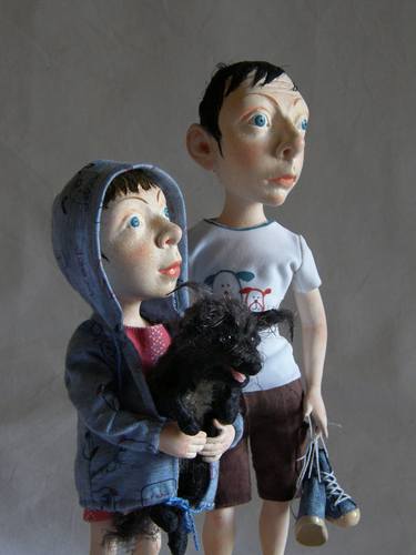 Original Figurative Children Sculpture by Olena Tselujko