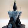 geometric art deco black and grey alien building